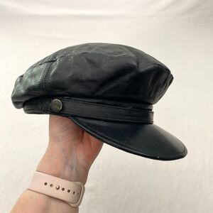 Wilsons Leather Fisherman Mariners Cap Hat Unisex Medium Black Biker Cabbie